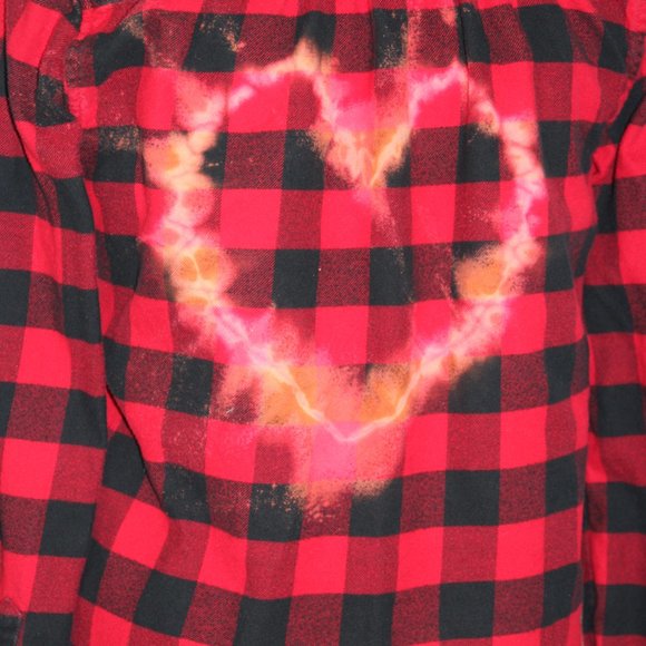 Upcycled women’s flannel heart Valentine’s Day distressed wearable art red plaid - Picture 3 of 6